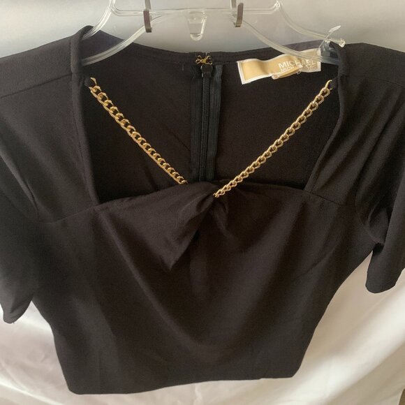 MICHAEL KORS Chainlink Keyhole Top in Black/Gold Sz MEDIUM - Picture 2 of 5